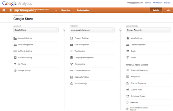 Google Analytics Admin Panel