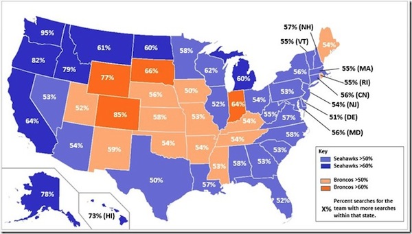 Seattle Seahawks vs Denver Broncos Bing Searches by State