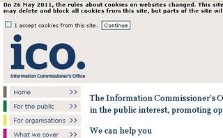 ICO front page informing users of new cookie law permissions