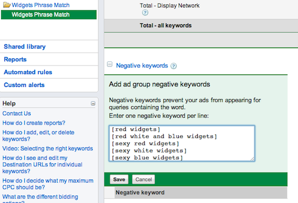 Add Negative Keywords to Campaign