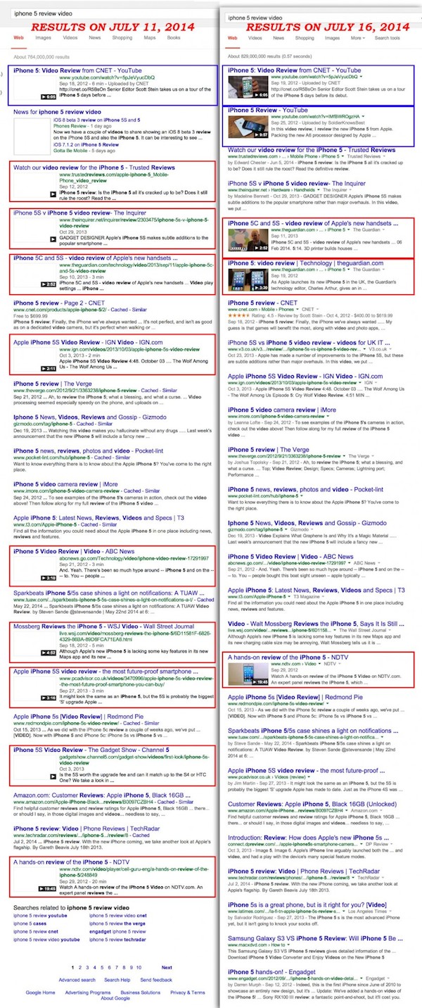 iPhone 5 review video Google Search Results July 11 vs. 16