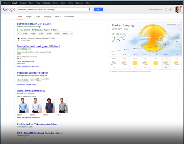 What will the weather be like on Saturday Google SERP