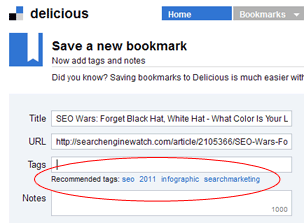 Delicious Save Bookmark with Recommended Tags