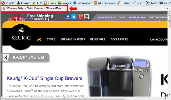 Web Developer Resize Window 800x600