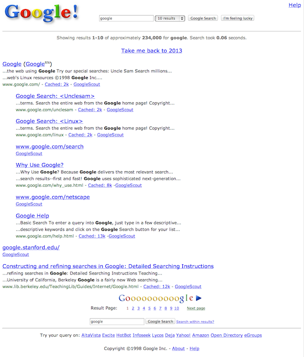 Google in 1998 Easter Egg