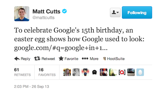 Matt Cutts Tweet Easter egg