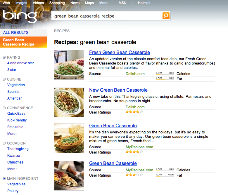 Bing Serves Up Recipe Search - Search Engine Watch