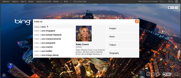 Bing Page Zero Celebrity