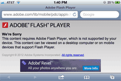 Adobe Flash Play not available on this device mobile screenshot