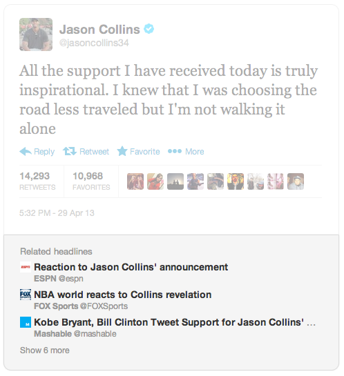 Twitter Related Headlines to Jason Collins Announcement