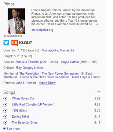 Bing Timeline of Prince