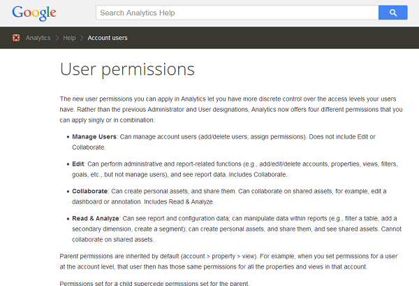 Google Analytics User Permissions Google Analytics User Permissions
