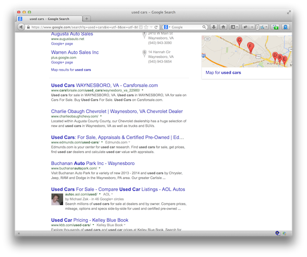 Geo-Located Google Results for Used Cars