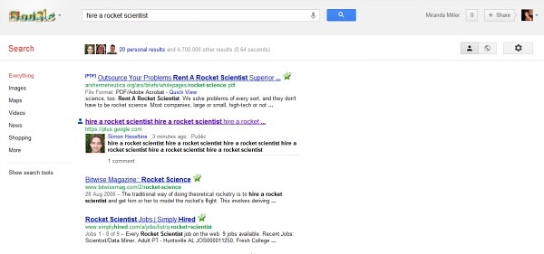 Signed in search results for hire a rocket science