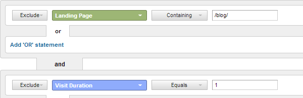 Google Analytics advanced segment that removes blog bounce rates Google Analytics advanced segment that removes blog bounce rates