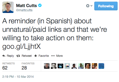 Matt Cutts Tweet