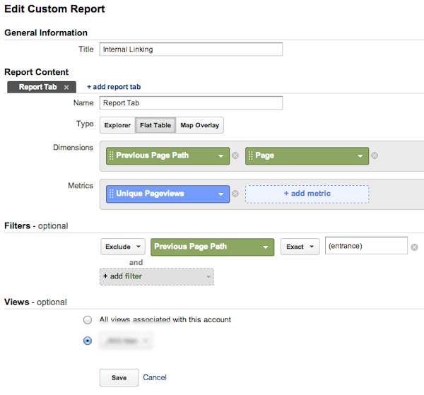 Internal linking custom report