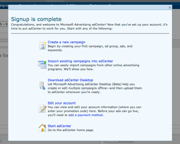 adcenter-signup-is-complete