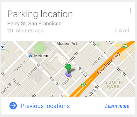 Google Now Parking Location Card