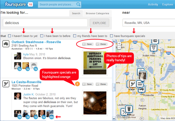 Foursquare Explore search result