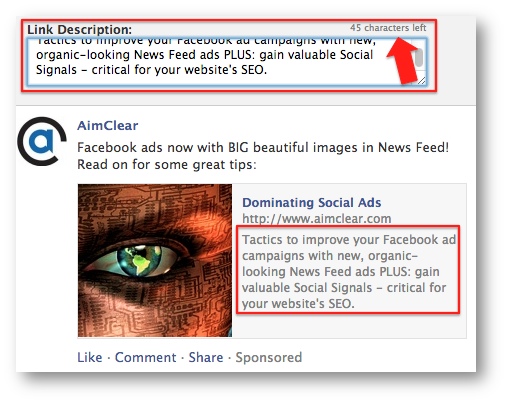 Facebook News Feed Ad Link Description