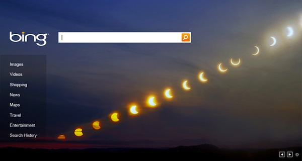 Solar eclipse on Bing Homepage