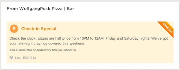 WolfgangPuck Pizza Check-in Special WolfgangPuck Pizza Check-in Special