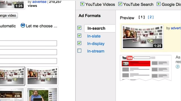 AdWords for Video TrueView Ad Format Selector