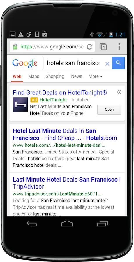 Hotels San Francisco Installed App Search Ad