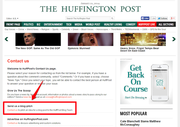 Huffington Post send us a blog pitch