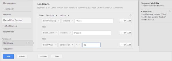 Google Analytics Event Segment