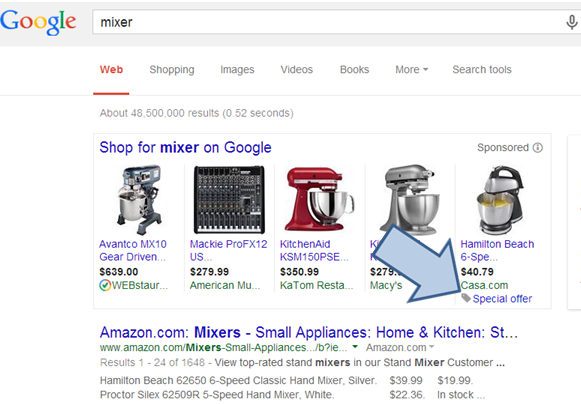 Google Special Offer for Mixer in Product Listing Ad