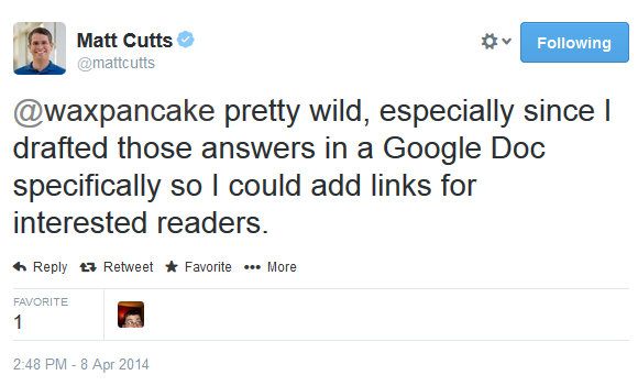 Matt Cutts tweet