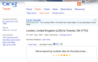 Bing flight search loading screen