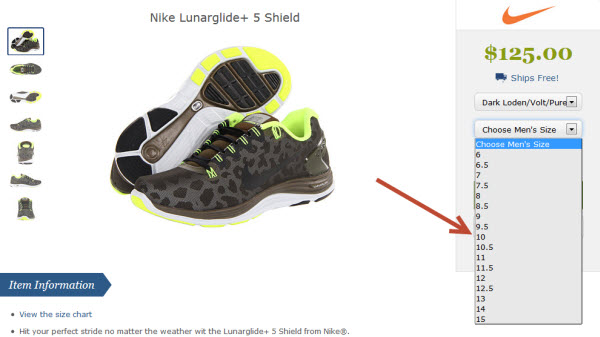 Product Dropdown Nike Lunarglide