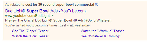 Bud Light Super Bowl YouTube PPC Ad
