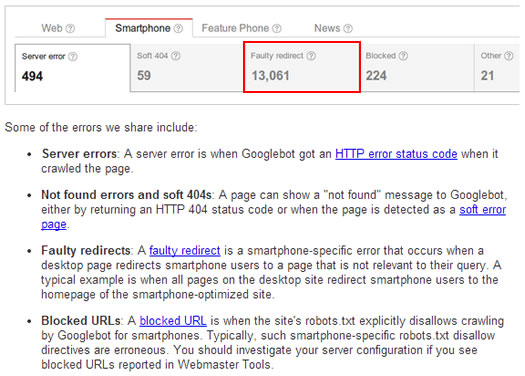 Google Webmaster Tools Smartphone Crawl Errors