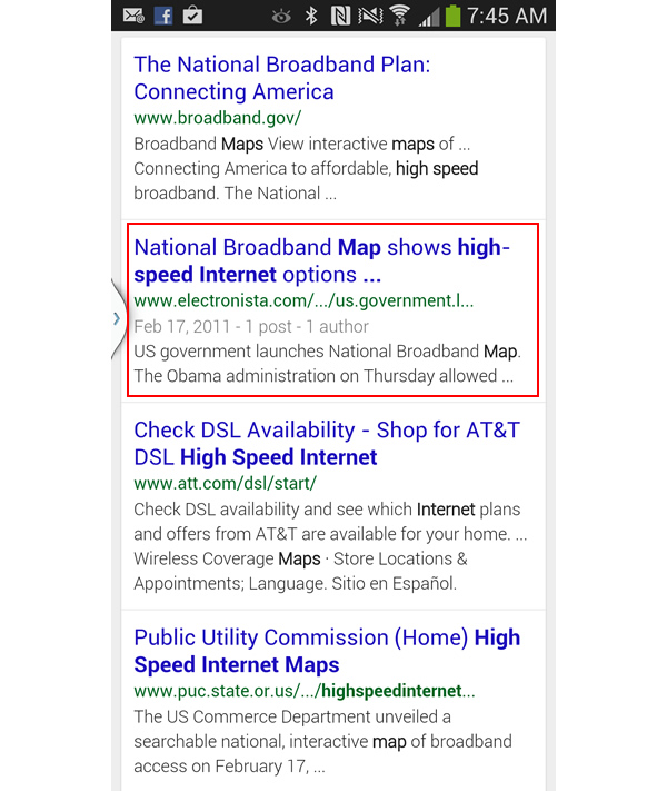 High Speed Internet Map Mobile Search Results