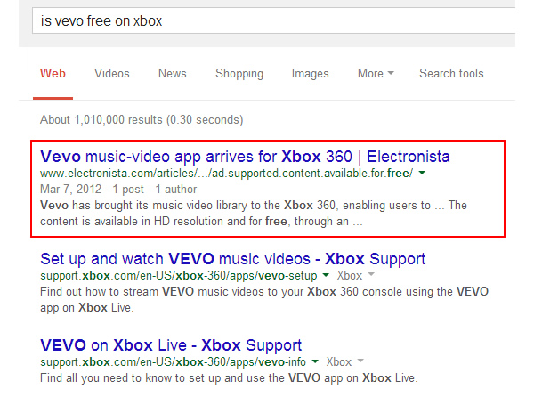 Is Vevo Free on Xbox Desktop Search Results