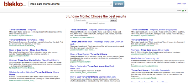 Blekko 3 Engine Monte Choose Best Results