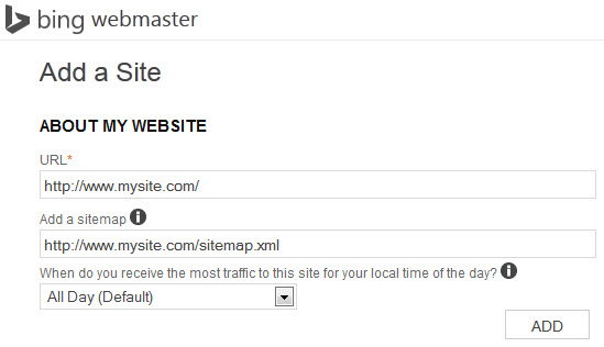 Bing Webmaster Tools Add a Site