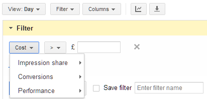 AdWords Filter Cost AdWords Filter Cost