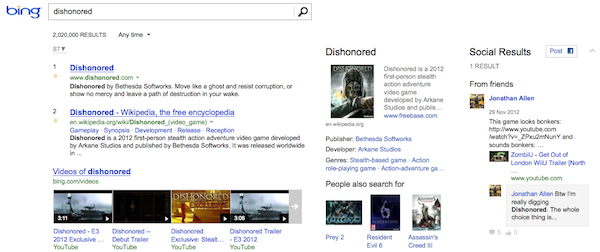 Bing social results